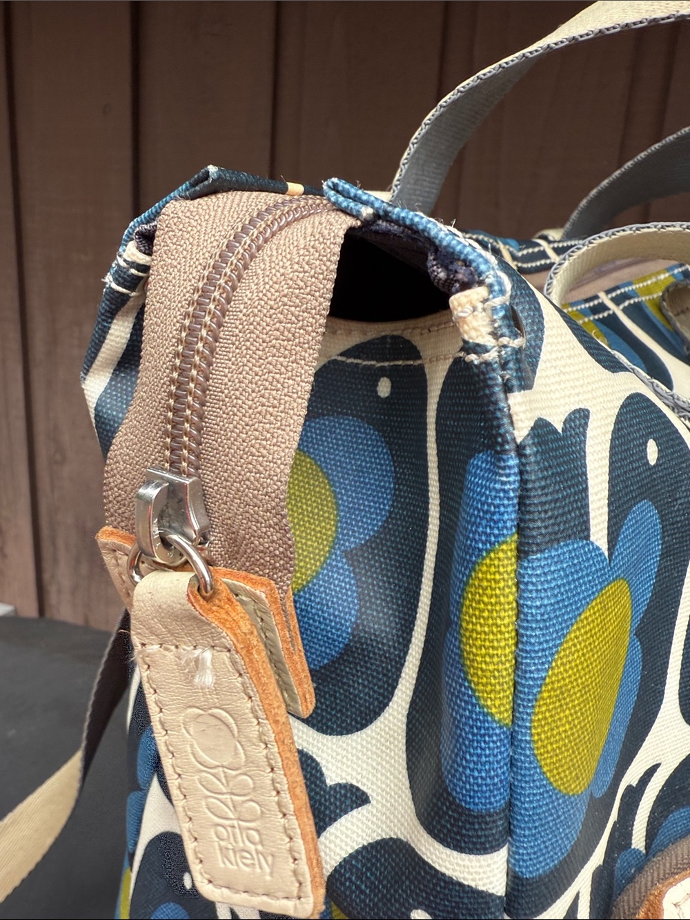 Orla Kiely Blue and Yellow Retro Floral Backpack Tote - Picture 9 of 15